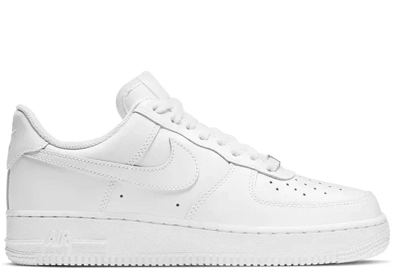 Air Force 1 Low 'White' sneaker featuring a premium leather upper, perforated toe box, and iconic Nike Swoosh. A timeless classic for everyday wear.