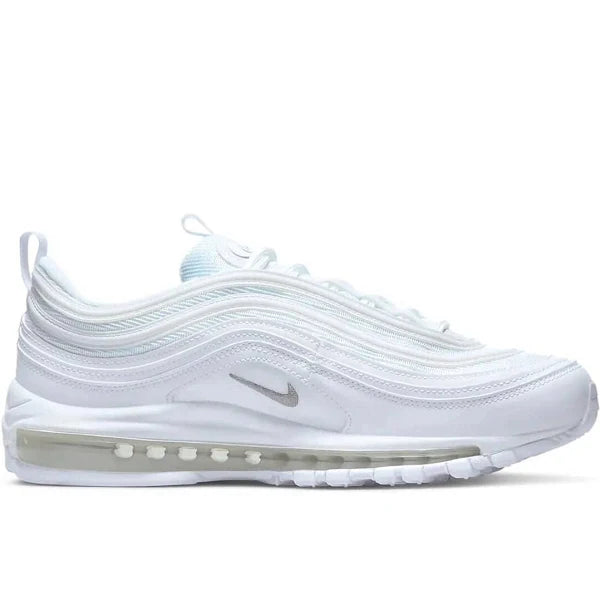 Nike Air Max 97 'White/Black' in white colorway, featuring a clean, modern design with full-length Air cushioning for premium comfort.