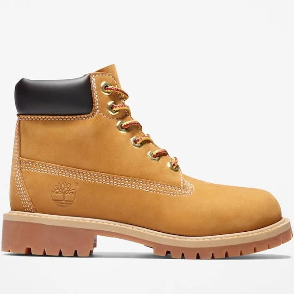 Timberland Premium 6-Inch Boot Unisex in classic wheat color with padded collar and rugged outsole for durability and comfort.