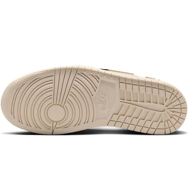 Outsole view of the Jordan 1 Low - Method of Make 'Legend Light Brown' showcasing durable rubber traction and classic Air Jordan tread pattern.