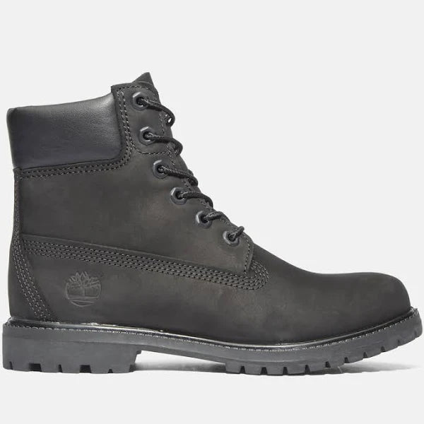 Timberland Premium 6-Inch Boot Unisex in sleek black color with padded collar and durable waterproof construction.
