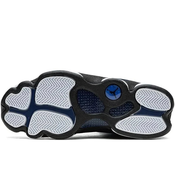 Outsole of the Air Jordan 13 'Brave Blur' displaying its durable rubber traction pattern, ensuring superior grip and performance on any surface.
