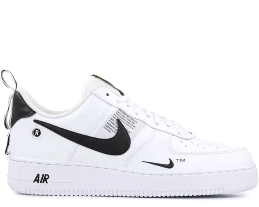 Air Force 1 LV’08 Utility Low 'White' sneaker with black Nike Swoosh, premium leather upper, and unique branding details for a stylish look.